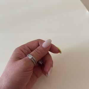 Elegant Silver Rings with Diamond Accent set of 2) size 7